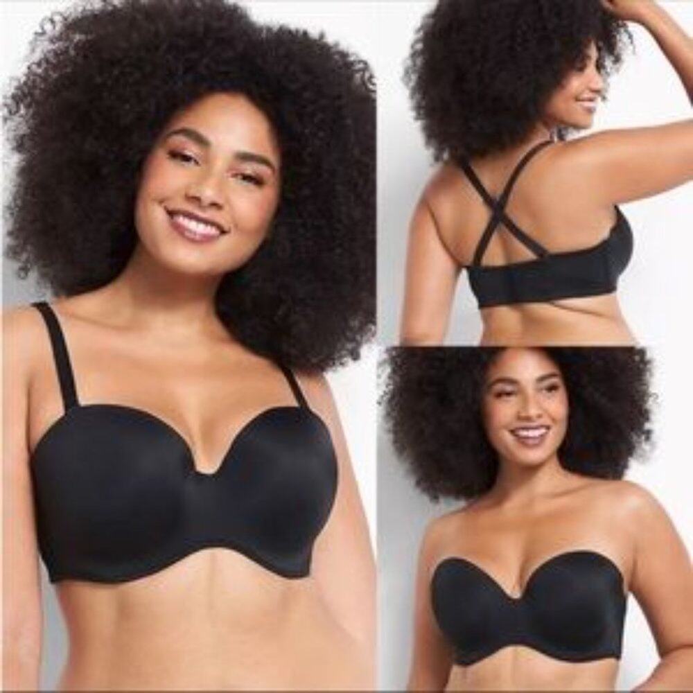 Cacique Lane Bryant Black Multi-Way Boost Strapless Bra Size 44G